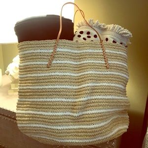 Large striped straw tote bag - NWT